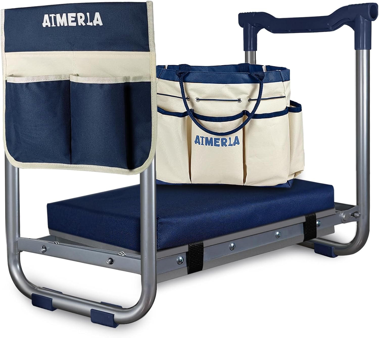 K5 Foldable Kneeler Seat - Heavy Duty (Detachable Cloud Kneeler Pad) - Garden Stool - 2 Large Tool Bags - Portable Bench for Indoor & Outdoor