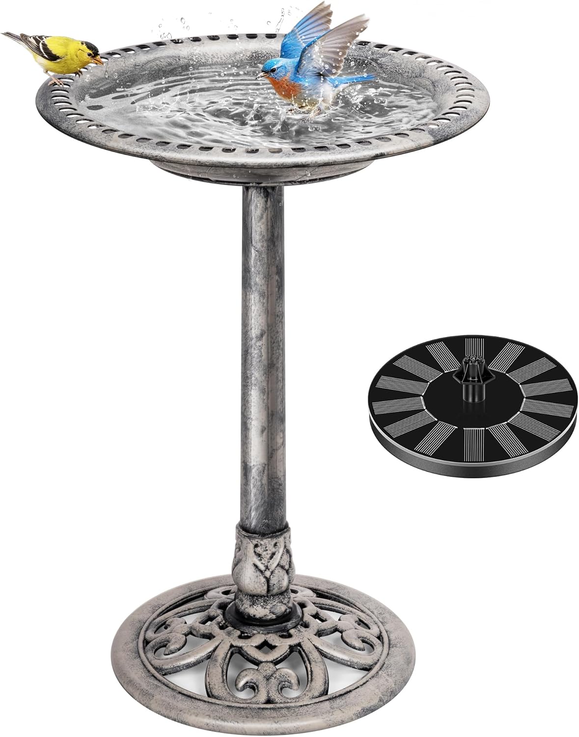 VIVOHOME Bird Bath with Solar Fountain for Outside, Polyresin Pedestal Bird Baths with Solar Powered Pump for Outdoor, Garden, Weather-Resistant Birdbaths with 20" Bowl, Green